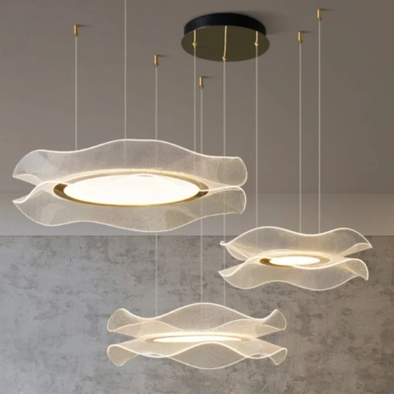 Nordic High-end Luxury LED Chandelier Lotus Acrylic Transparent Pendant Light Home Room Decoration Living Dinning Lamps Fixtures