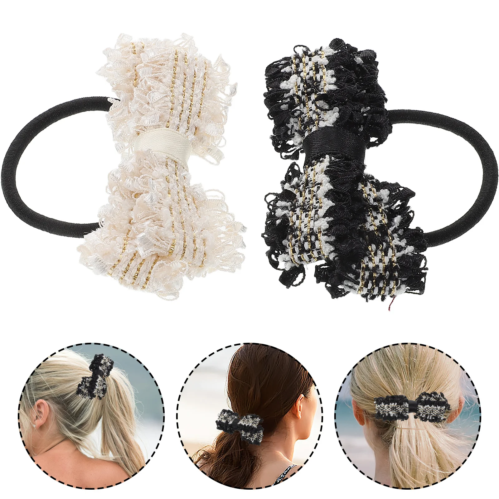 

2Pcs Bow Knot Hair Ties Lace Elastic Hair Bands Strong Hold Cute Accessories for Women Cute Bow Scrunchies