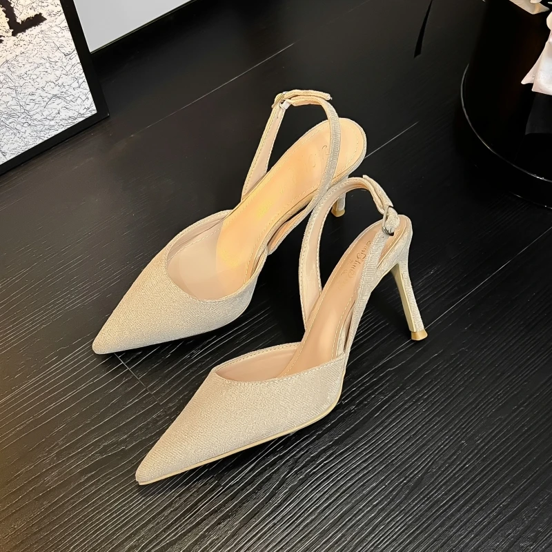 New Four Seasons Women\'s High Heels Stiletto Pointed Toe Closed Toe Sling Back Fashion Suede One-strap Sling Back Sandals