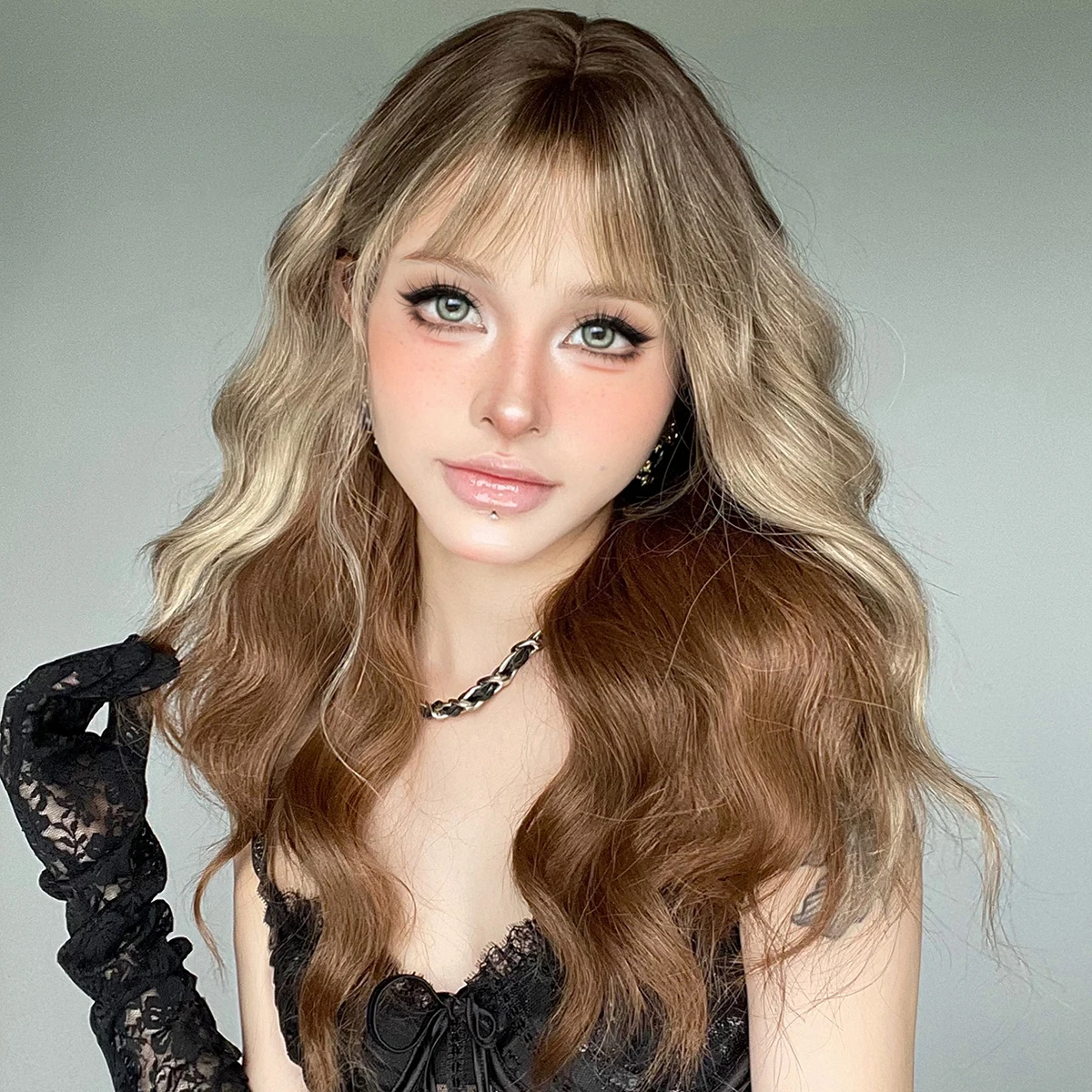 Long Water Wave Blonde Ombre Copper Wig for Women Synthetic Heat-Resistant Modest Fashion Wear and Go Wigs with Dark Roots - view 2