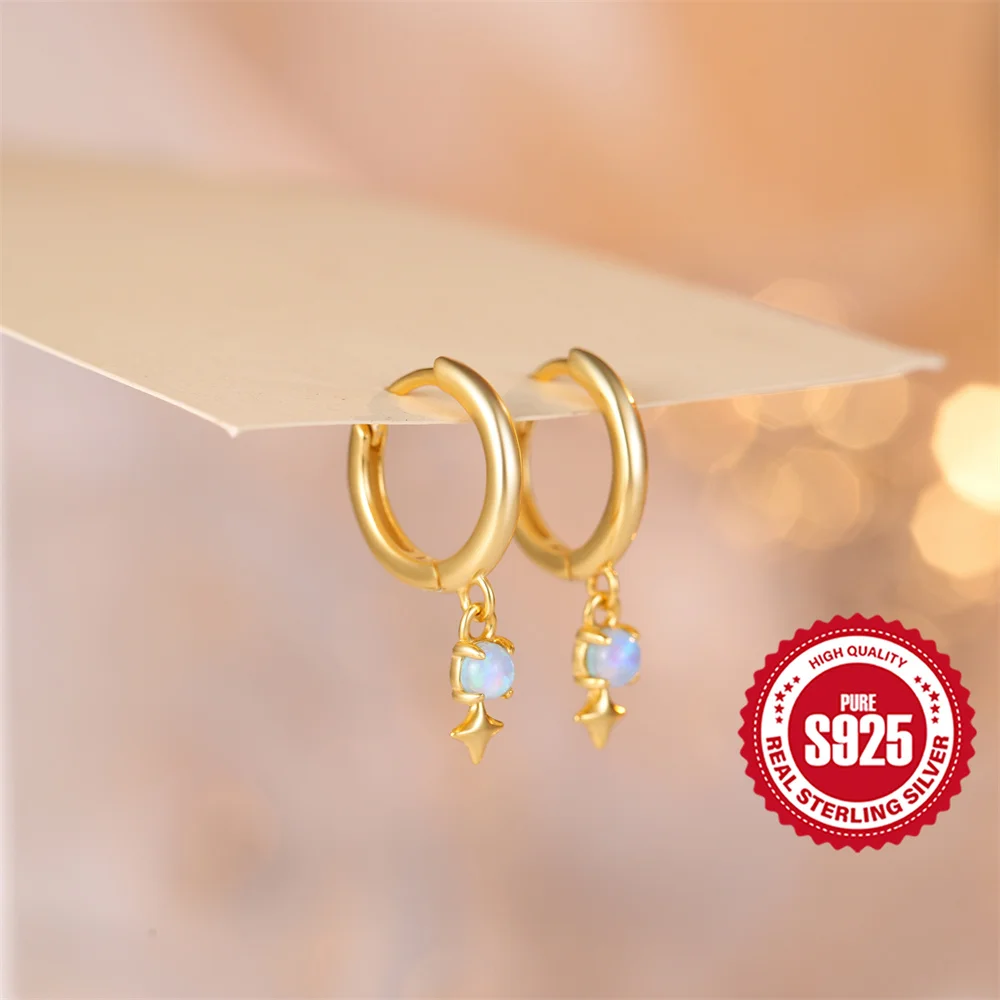 

AIDE 925 Sterling Silver Star Moon Series Hoop Earrings Inlaid Zircon For Original Women Fashion Party Fine Luxury Jewelry Gifts