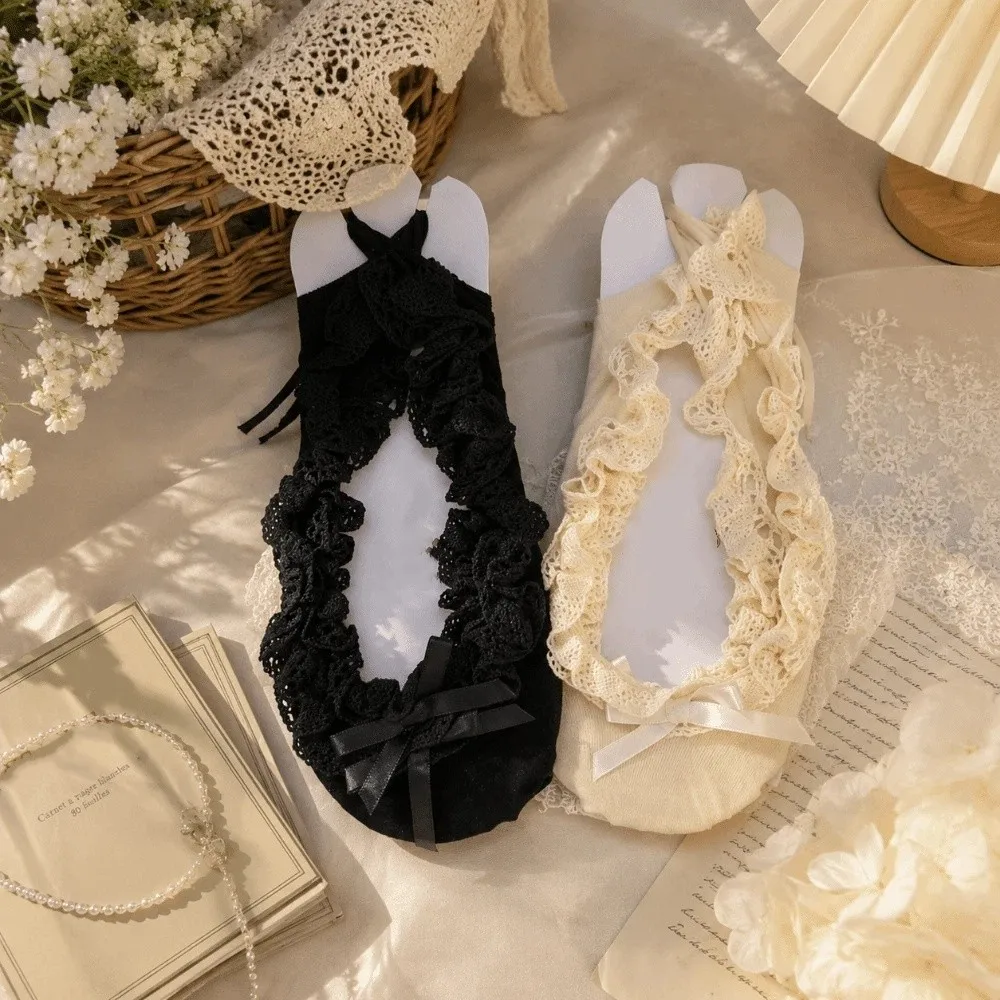 Cute Sweet Lace Socks Anti Slip Invisible Bow Boat Sock Low Cut Lace Tie Socks Women