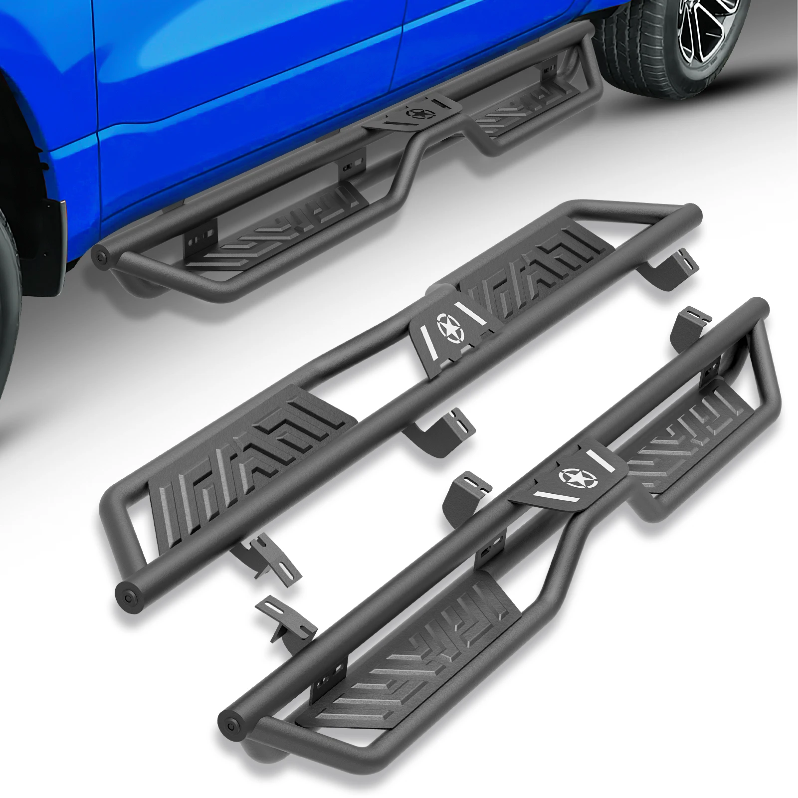 

Running Boards Textured Black,Star for 2005-2023 Toyota Tacoma Double Cab & Crew Cab (4 Full-Size Doors)