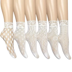 38 Models Women Retro Gothic Summer Lace Top Floral Fishnet Ankle Socks Lady Black Nylon Short Lace Stockings Shoe Size 5-10