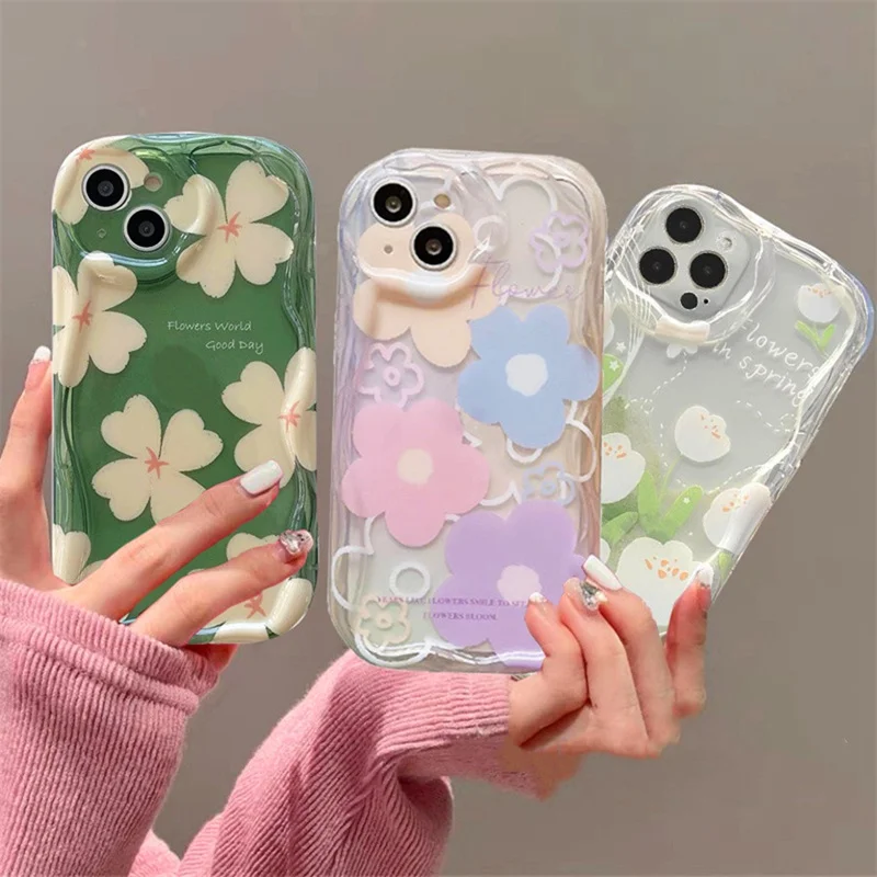 

Painting Rose Flower Wavy Silicone Phone Case For Samsung Galaxy S24 S23 S22 Ultra S21 S20 FE A14 A24 A25 A23 A33 A53 A34 A54