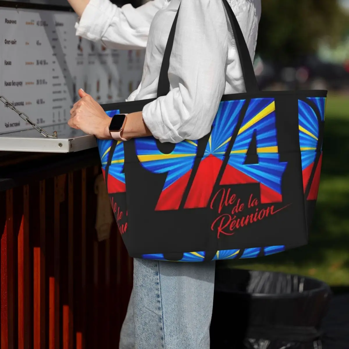 

974 Reunion Island Flag Beach Tote Bag Sport Gym Yoga Duffle Large Tote Bag Women Travel Bag Fitness bag