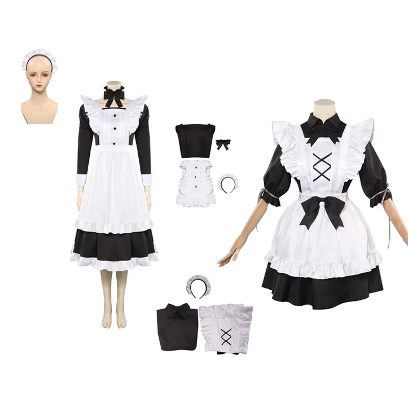 Lolita vestido de empregada cosplay meninas traje mulher kawaii vestido longo bonito roleplay roupa curta halloween carnaval festa terno