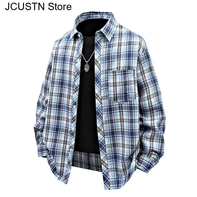 2025 nova camisa masculina manga longa xadrez estilo coreano topos primavera outono único breasted emenda jaqueta fina moda streetwear