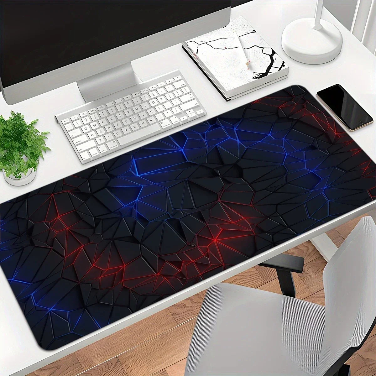 Alas Mouse Besar 900X400MM Alas Meja Fragmen Geometris Neon Aksesori Desktop Karpet Alas Keyboard Gaming Gamer Kantor