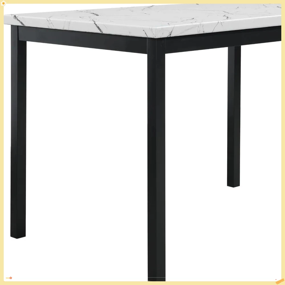 Set da pranzo in metallo da 5 pezzi con piano in finto marmo laminato, tavolo bianco con sedie bianche 45 x 28,5 x 30 pollici