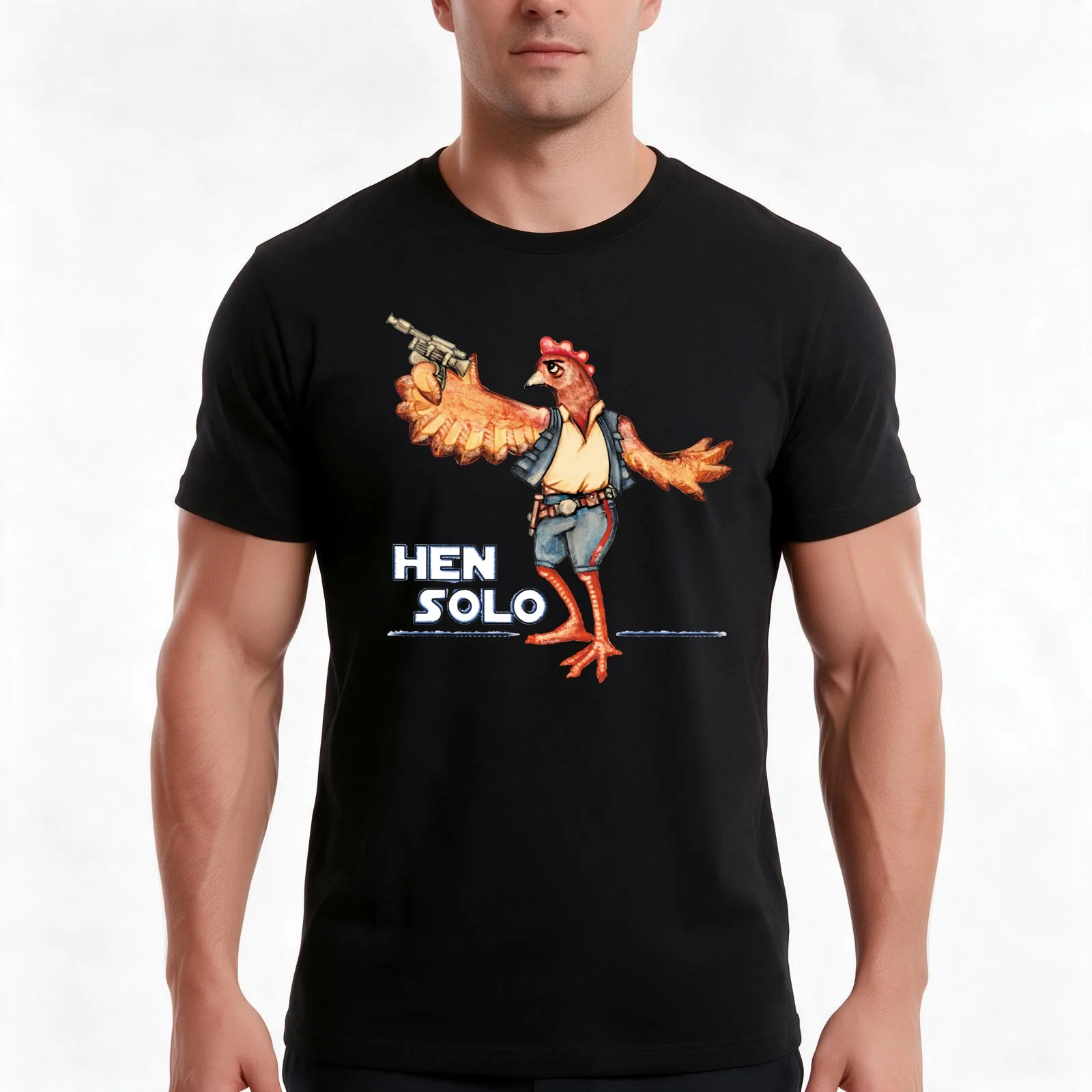 Hen Solo T-Shirt, Summer Casual Cotton Tee, Oversized Streetwear Tops, Vintage Graphic Print, Loose Fit Short Sleeve