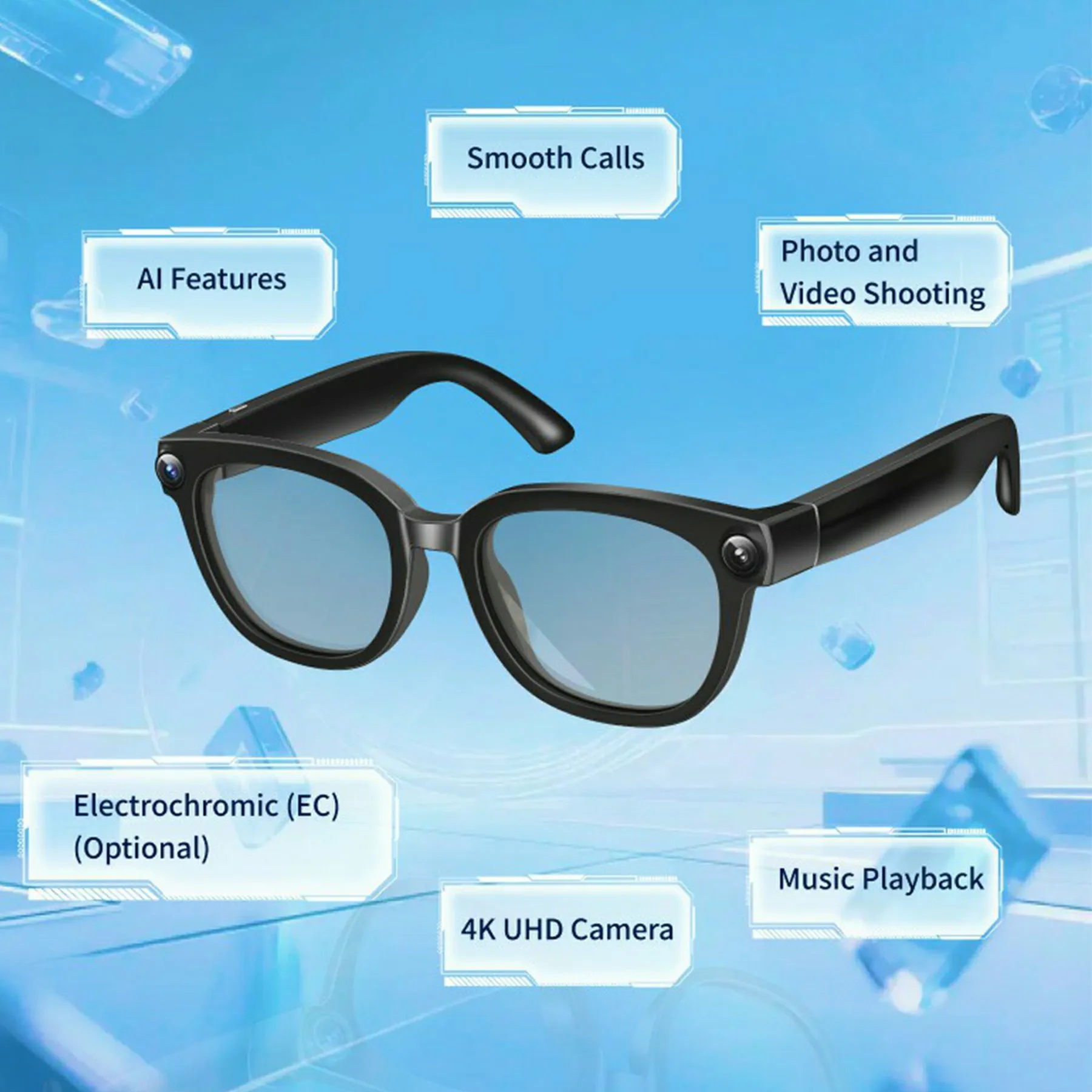 800W Pixel Camera Smart Glasses Men Video Recording AI Photo Recognition Bluetooth Call Voice Translation Sunglasses Man - view 3