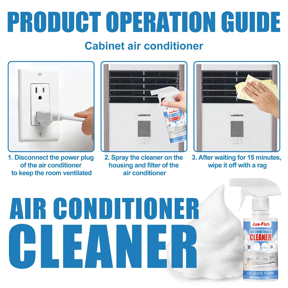 60ml Air Conditioner Cleaner Spray Condenser Coil Cleaning Deodorizer Air Conditioner Foam Coil Cleaner Cleaner Stain Remover