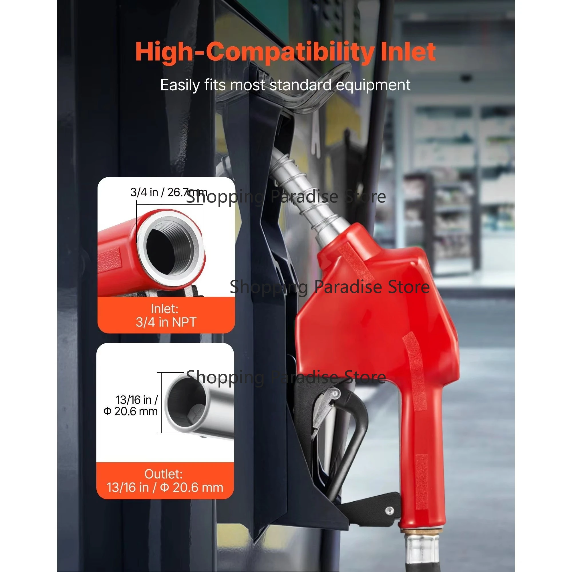 Automatic 3/4-Inch Fuel Nozzle 13/16-Inch Spout 3-Speed Trigger Lock 11.8 GPM Max Flow Rate Die-sel G-as Pump Inj-ector Nozzle