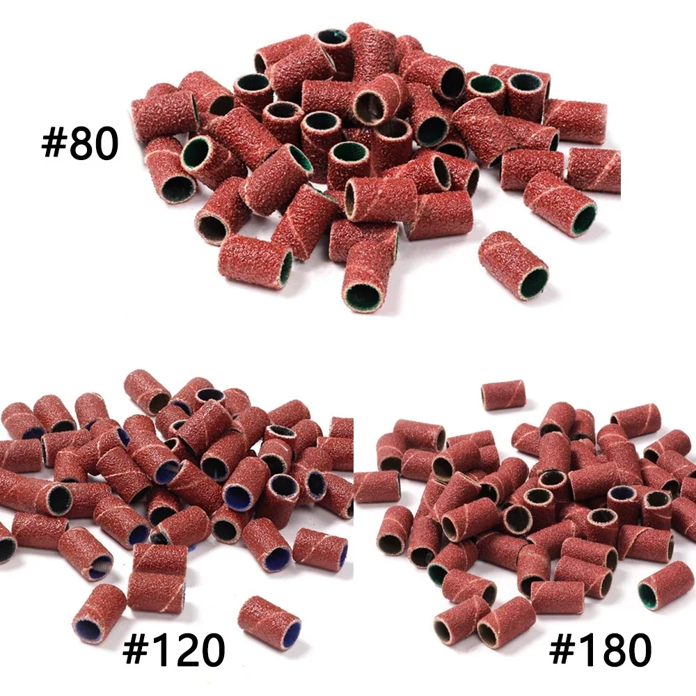 50/100Pcs Sanding Cap Bands Nail Drill Sanding Sleeves 80# 120# 180# Electric Manicure Pedicure Machine Nail Polishing Tool Set
