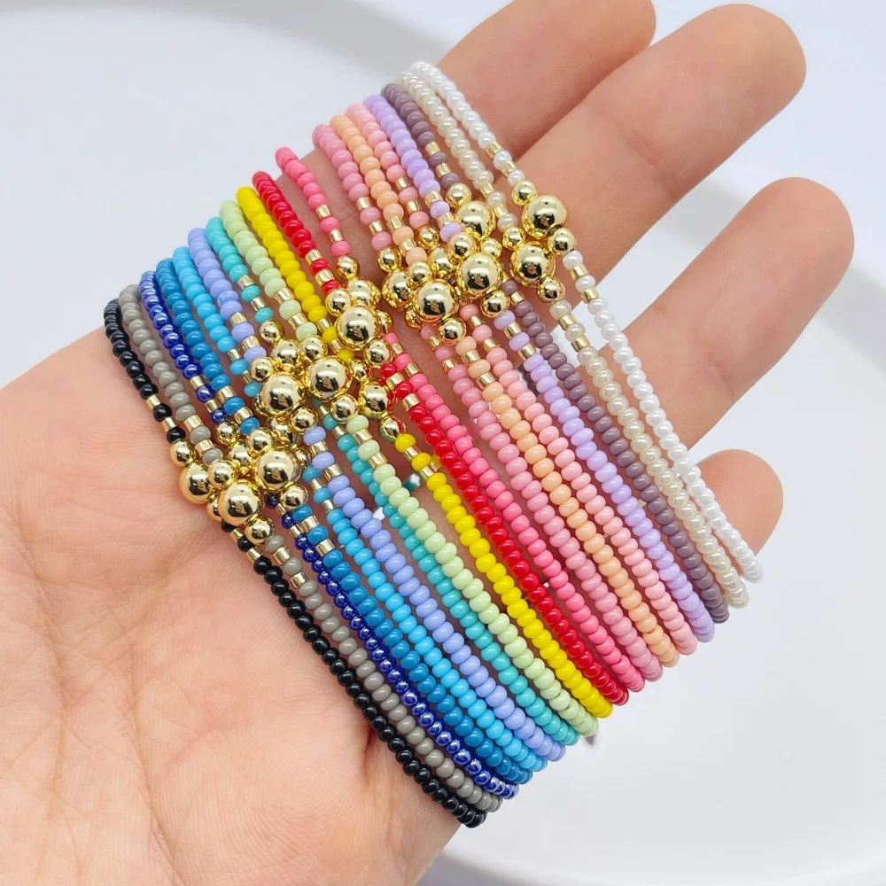 

ZGMXR Rice bead bracelet Hand weaving Gradation color Bohemia Adjustable Woman Fashion Simple Beaded bracelet