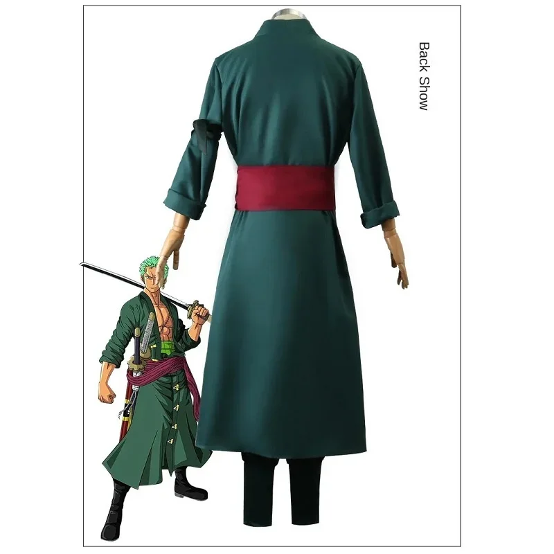 SN60 Roronoa Zoro Cosplay Anime Figures Costume Uniform Green Coat Pants Head Scarf Roronoa Zoro Wig Earrings Halloween Men 5&8$