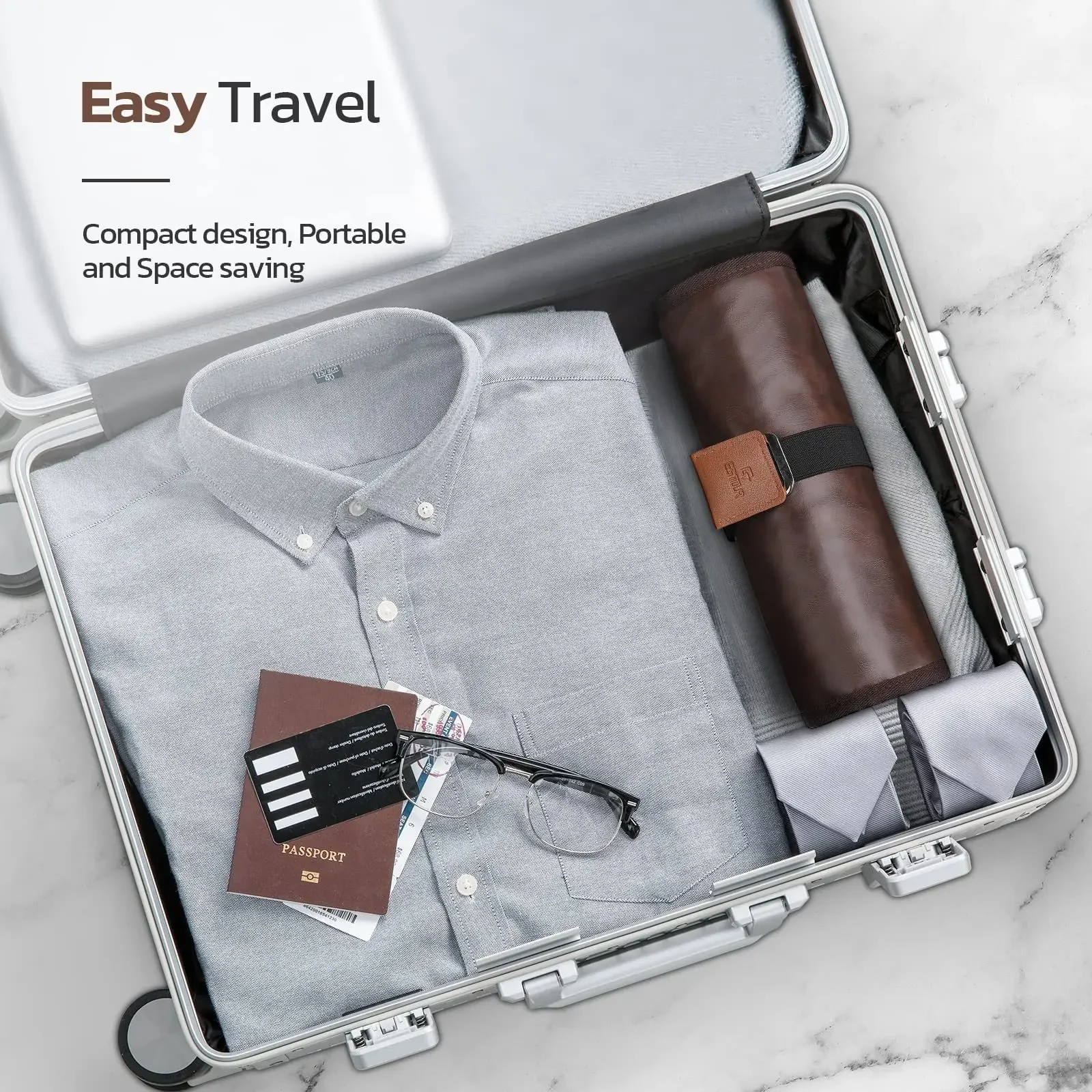 Travel Toiletry Bag for men, PU Leather Water Resistant  Universal Personal Hygiene Bag Roll Up Dopp Kit,Travel Essentials