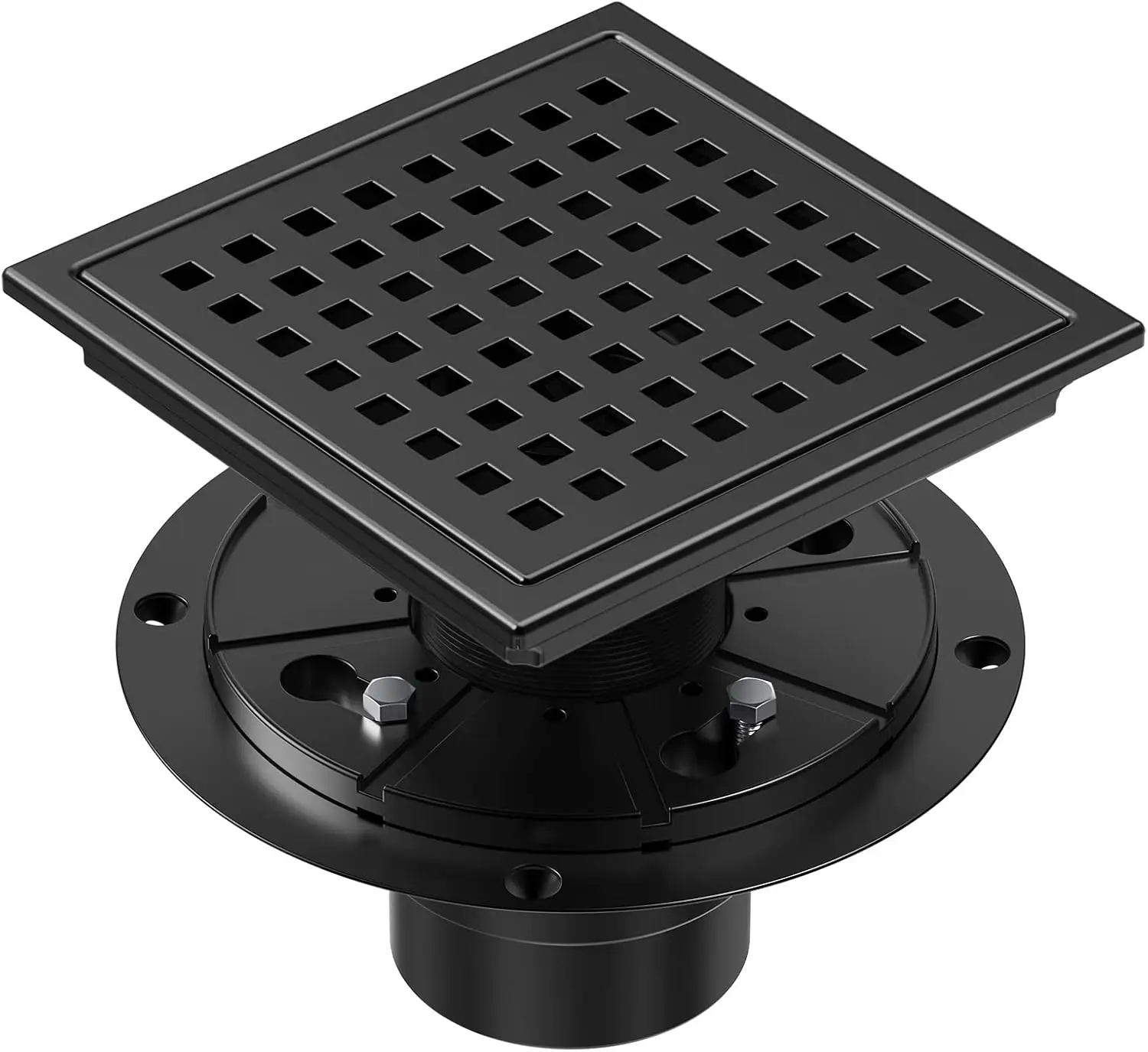 

Matte Black 6-Inch Square Shower Drain SUS 304 Stainless Steel With Quadrato Pattern Removable Floor Drain Flange