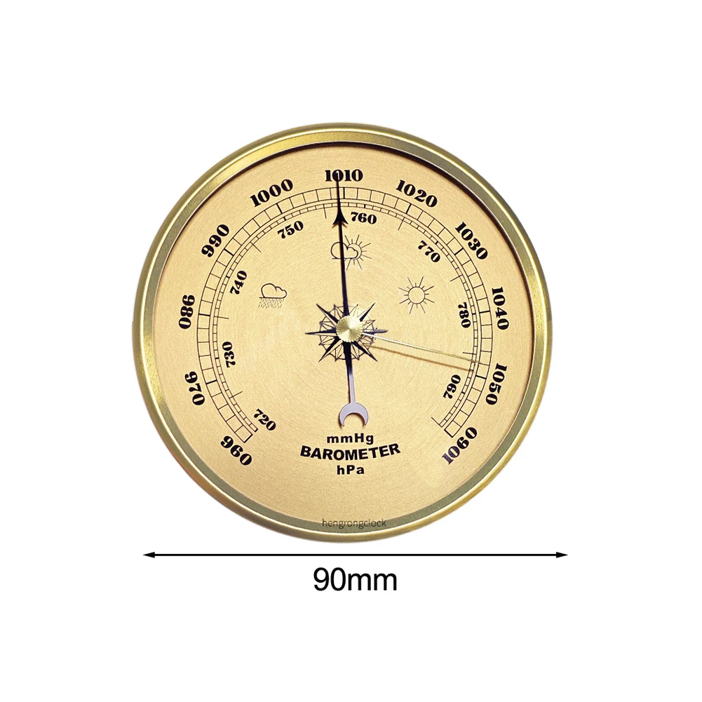 Mechanical Barometer and Clock with Metal Construction Designed to Measure Air Pressure Changes for Weather Awareness at Home