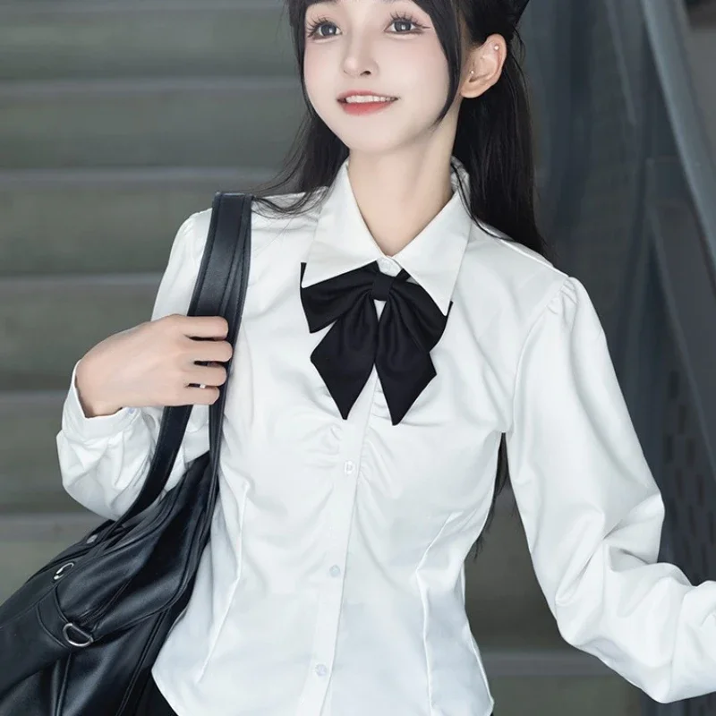 Koreanische frauen Hemd Jk Schule Mädchen Uniformen Top Sexy Weiß & Blau Schlanke Taille Zurück Strap Lange & kurze Hülse Anzug Anime Cos Kostüm