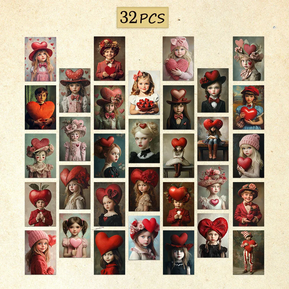 Juego de 32 Tarjetas Postales Surreales para el Día de San Valentín, Tarjetas Decorativas Variadas, Tarjetas para Decoración de Pared, Tarjetas de Felicitación, Regalo