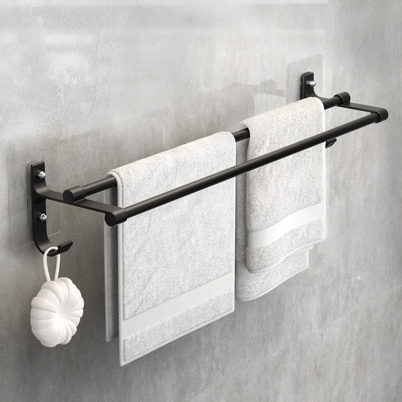 Bathroom Hand Towel Rack Towel Holder Wall Mount No Drill Mount 40/50cm Towel Bar Shelf Aluminum Double Rod 2 Tier Towel Rail