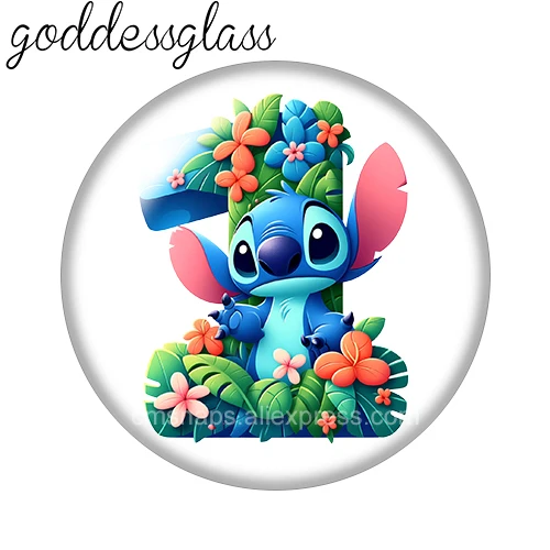 ديزني غرزة الزهور يترك 0-9 أرقام الكرتون لطيف 12 مللي متر/18 مللي متر صورة مستديرة الزجاج كابوشون ظهر مسطح صنع العثور على المفاتيح