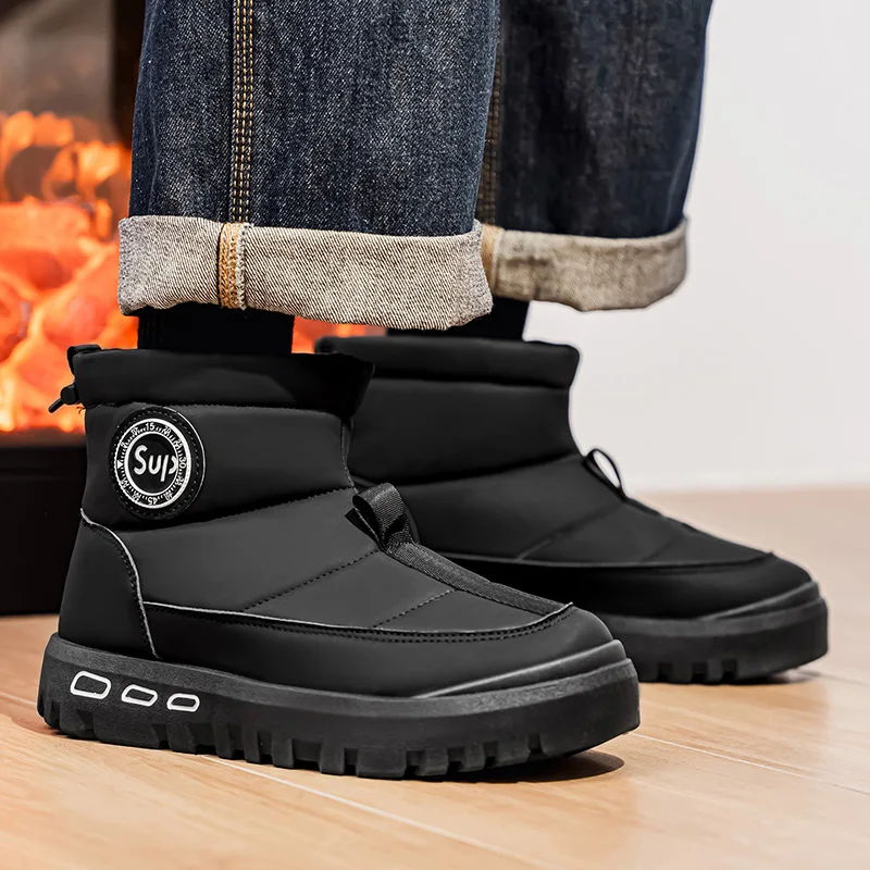 

2025 Men's Big Yellow Boots Outdoor Water - Repellent Coating Medium - Top British Style Retro Work Boots Winter Snow Cotton Fas