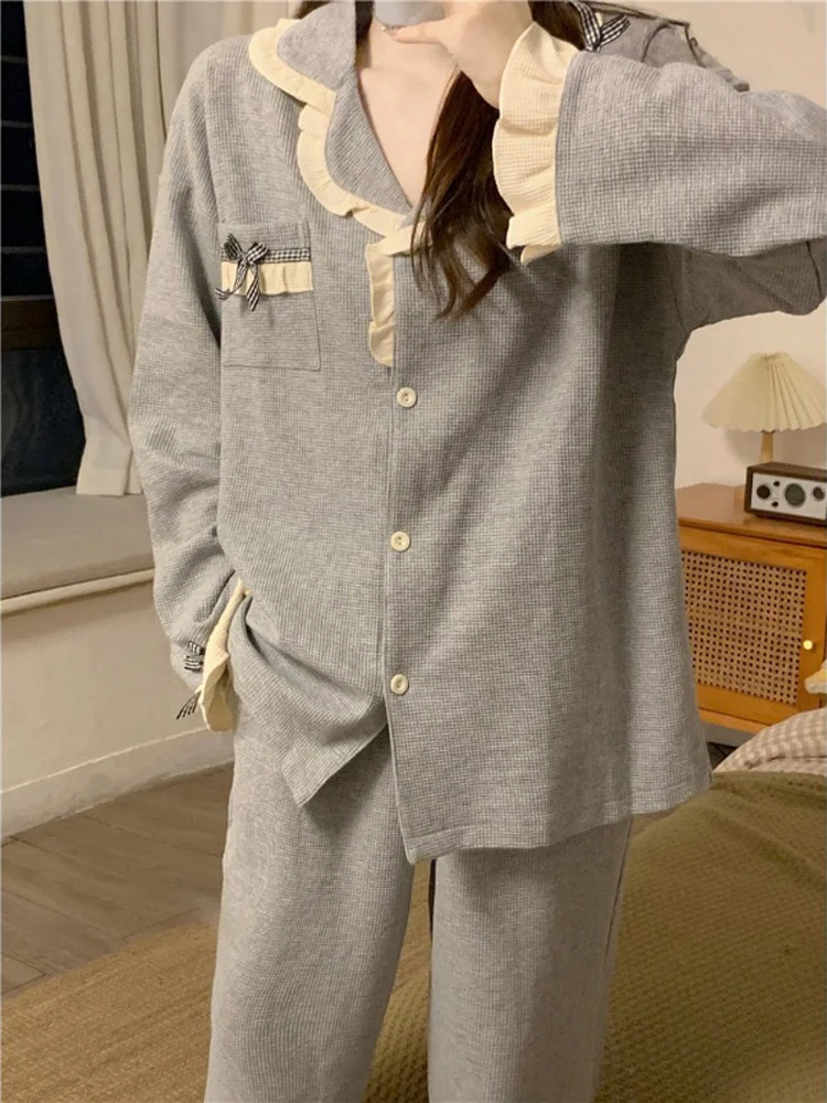 

Pajama Elastic Sets Women Bamboo Homeclothes Ladies Spring Japanese Style Off Shoulder Short Sleeve Knee Length Eco-Friendly Ins