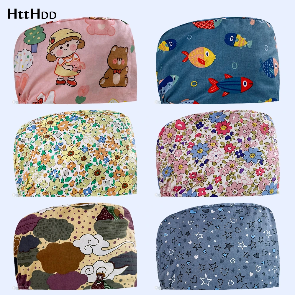 Cartoon Print Scrub Cap Breathable Cotton Surgical Medical Cap Womens Mens Scrubs Pet Clinic Dentist Hat Dust Proof Working Caps