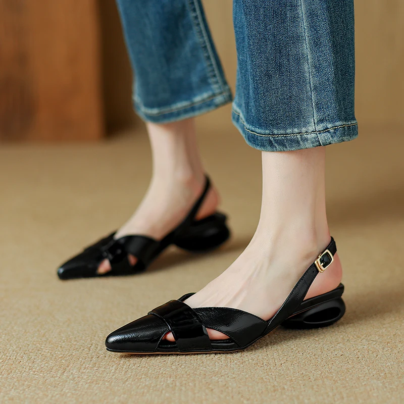 2024 New Fashion Casual Women Sandals Buckle Strap Footwear Heels Women Shoes Sandals Female Genuine Leather Girl Wedding Shoes