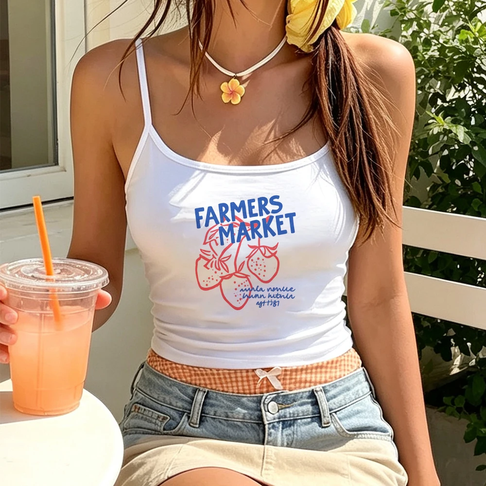 Strawberry Farmers Market Camisole Women Weekend Outing Orchard Picking Cottagecore Style Afternoon Picnic Garment
