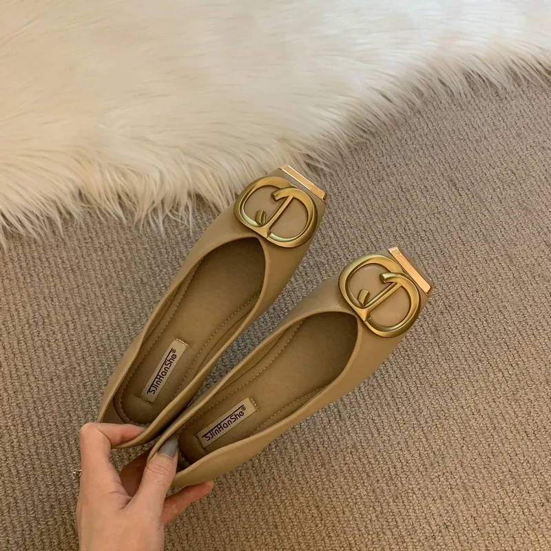 Fashion Metal Decoration Ladies Shoes Spring Autumn Women Slip On Cozy Flats Square Toe Leisure Zapatos Mujer Luxury Design New