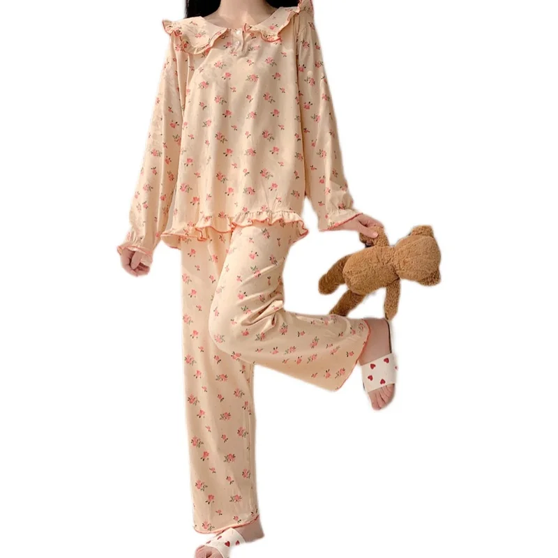 

Women's Long Sve Spwear Set Sweet Floral Print Comfortable Loose Home Clothes Can Be Worn outside Spring Autumn New Sle