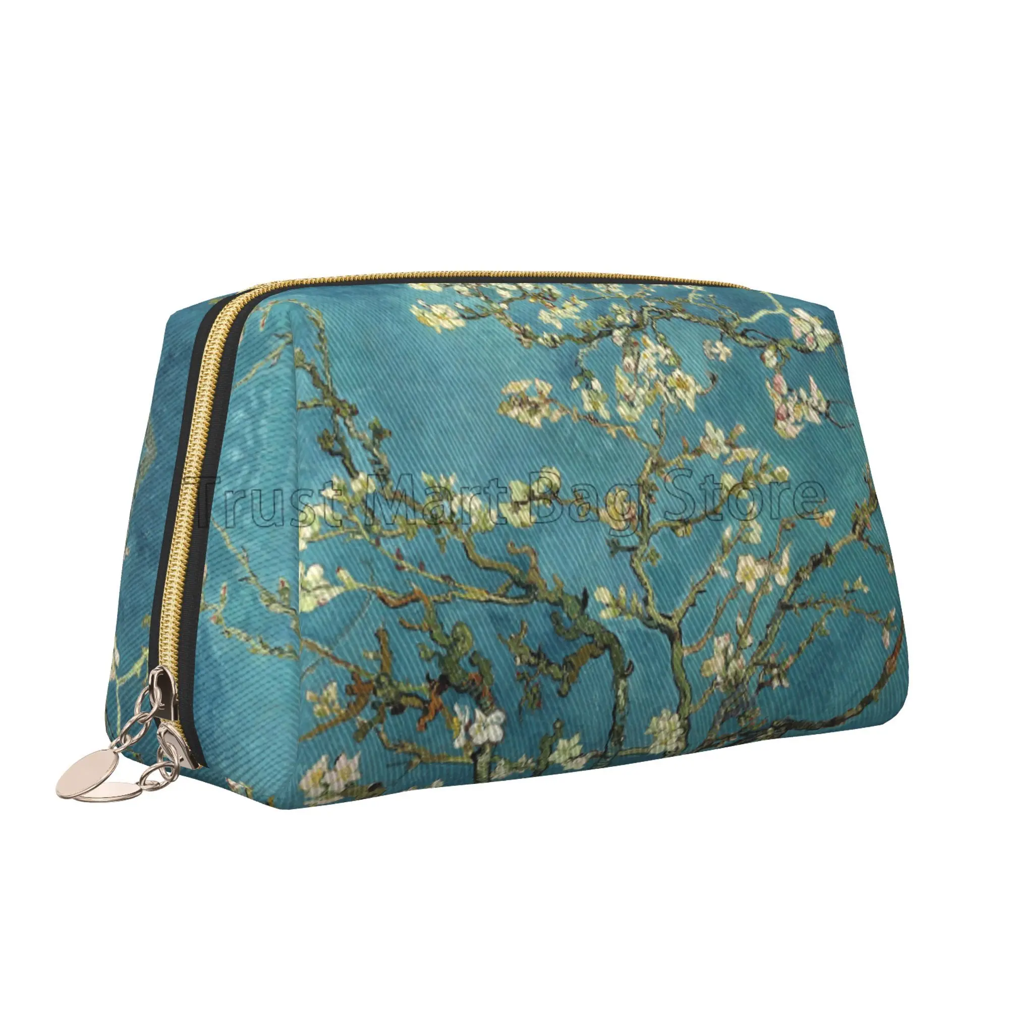 Vincent Van Gogh Almond Blossom Large Travel Makeup Bag Leather Cosmetic Bags Storage Bag for Women Waterproof Toiletry Pouch