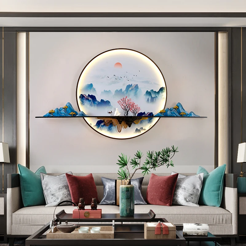 AOSONG Modern Wall Picture Lamp Inside Creative Chinese Landscape Mural Background Bedside Sconce LED for Home Living Bedroom