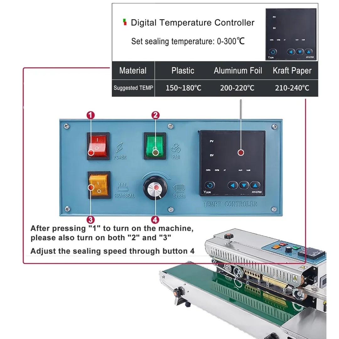 Continuous Sealing Machine Automatic Horizontal Continuous Bag Band Sealer FR900 Plastic Bag Sealer Machine with Digital