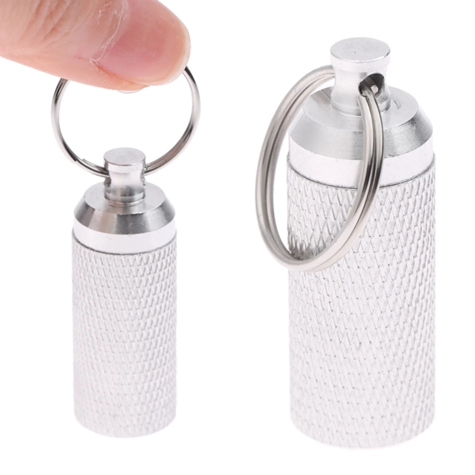 1.4*3.8cm Portable Aluminum Alloy Waterproof Pill Shaped Box Bottle Holder Container Keychain Medicine Box Pill Box Key Holder