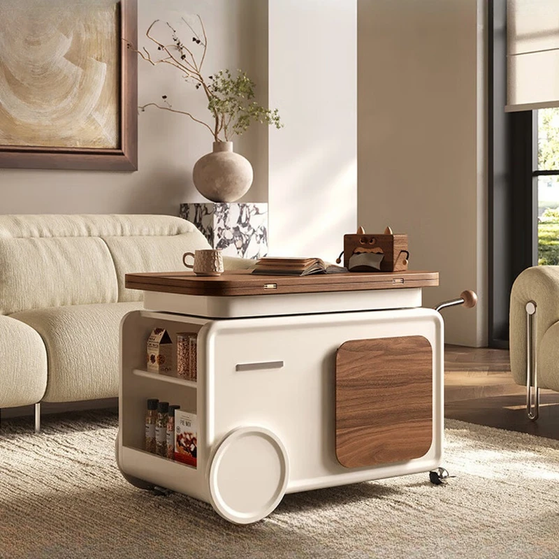 Living room coffee table sofa side side cabinet movable lifting folding small apartment solid wood