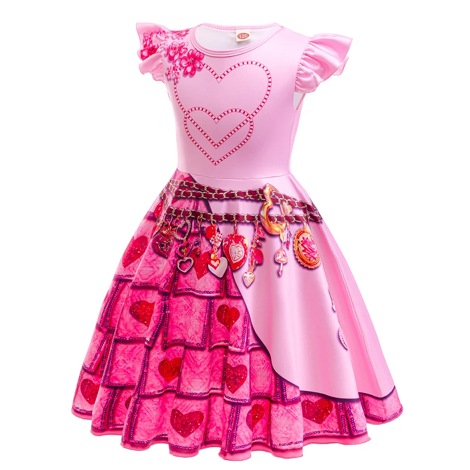 Descendants 4 The Rise of Red Pink Floral Printed Girl Cosplay Dress Queen of Hearts Halloween Costume