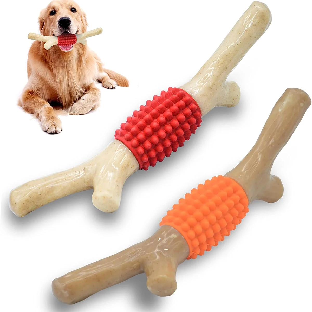 SChitec Dog Toy for Aggressive Chewers, Tough Big Nylon Rubber Teething Stick with Real Maple Wood Flavor for Large Medium Breed