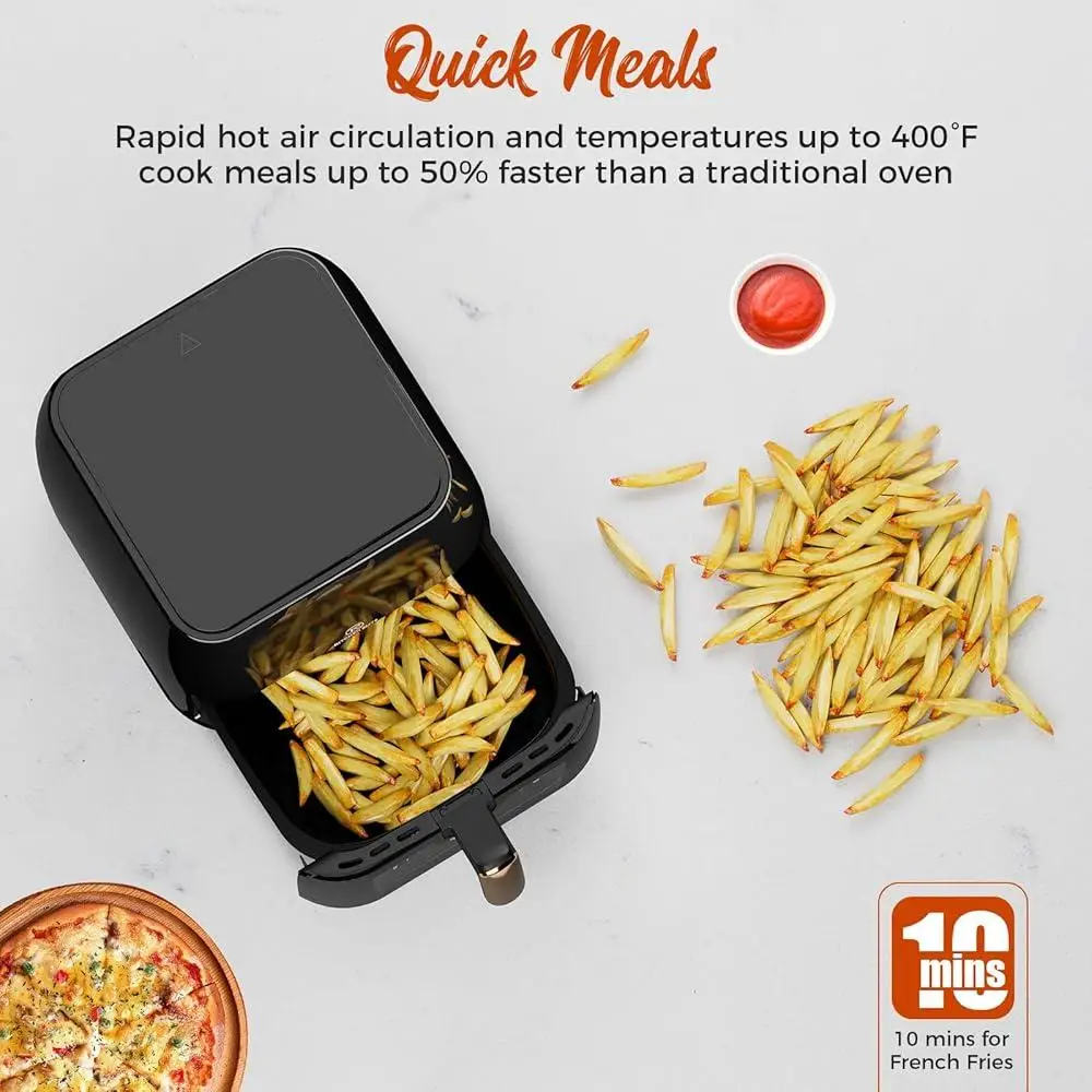Freidora de aire de 8 cuartos con ventana de visualización 8 preestablecimientos Control de un toque 360 °   Características de seguridad antiadherentes del flujo de aire Turbo Fácil limpieza
