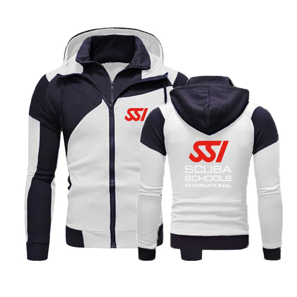 2022 Scuba Diving Dive SSI Men's New Zipper Hoodies Long Sleeves Colorblock Hooded Cardigan Comfrtable Slim Sweatshirt Coats Top