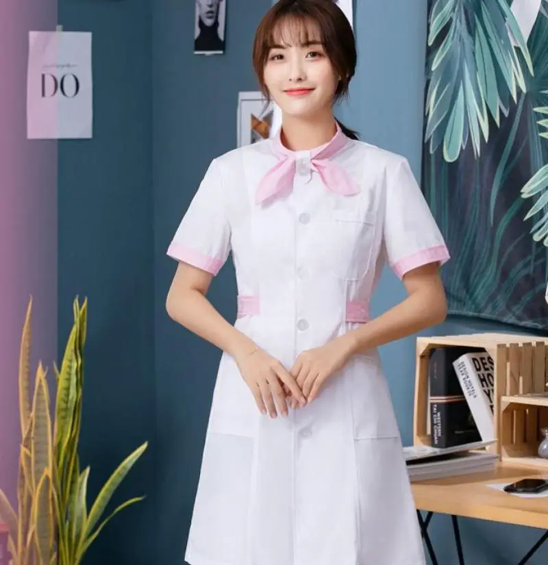 Fashion Korean Style Nurse Coat Doctor Uniform Clinic Carer Bow Tie Ladies Plus Size Lab Beauty Salon Uniform New