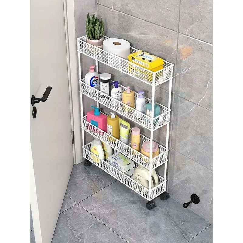 Bookshelf Storage Rack Floor To Floor Narrow Seam Storage Cabinet Ultra Narrow Storage Rack Movable Simple Bookshelf with Gaps