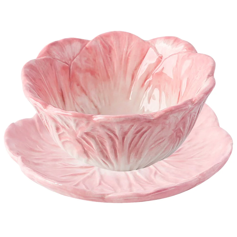 1Set 's Ceramic Bowl and Plate Set Cabbage Modeling Tableware for Snacks Dessert Gifts Cabbage Bowl - Image 3