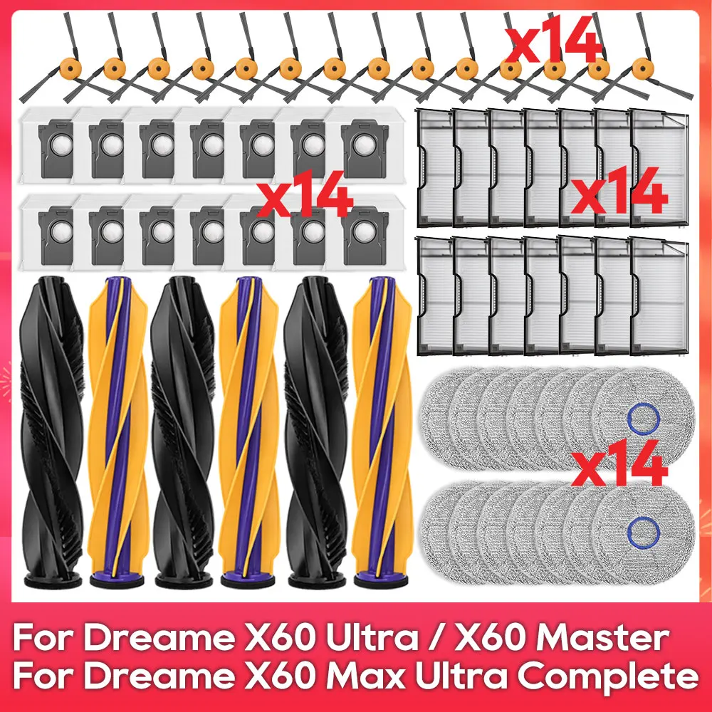 Passend für (Dreame X60 Max Ultra Complete / X60 Ultra / X60 Master) Staubsaugerteile: Bürste, HEPA-Filter, Wischtuch, Staubbeutel, Zubehör