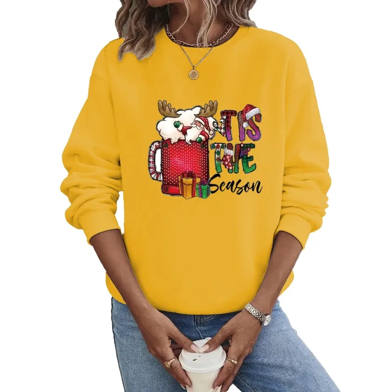 Felpa con cappuccio girocollo Stampa di lettere natalizie europee e americane Felpa nuovo stile Felpe Abbigliamento Streetwear Donna