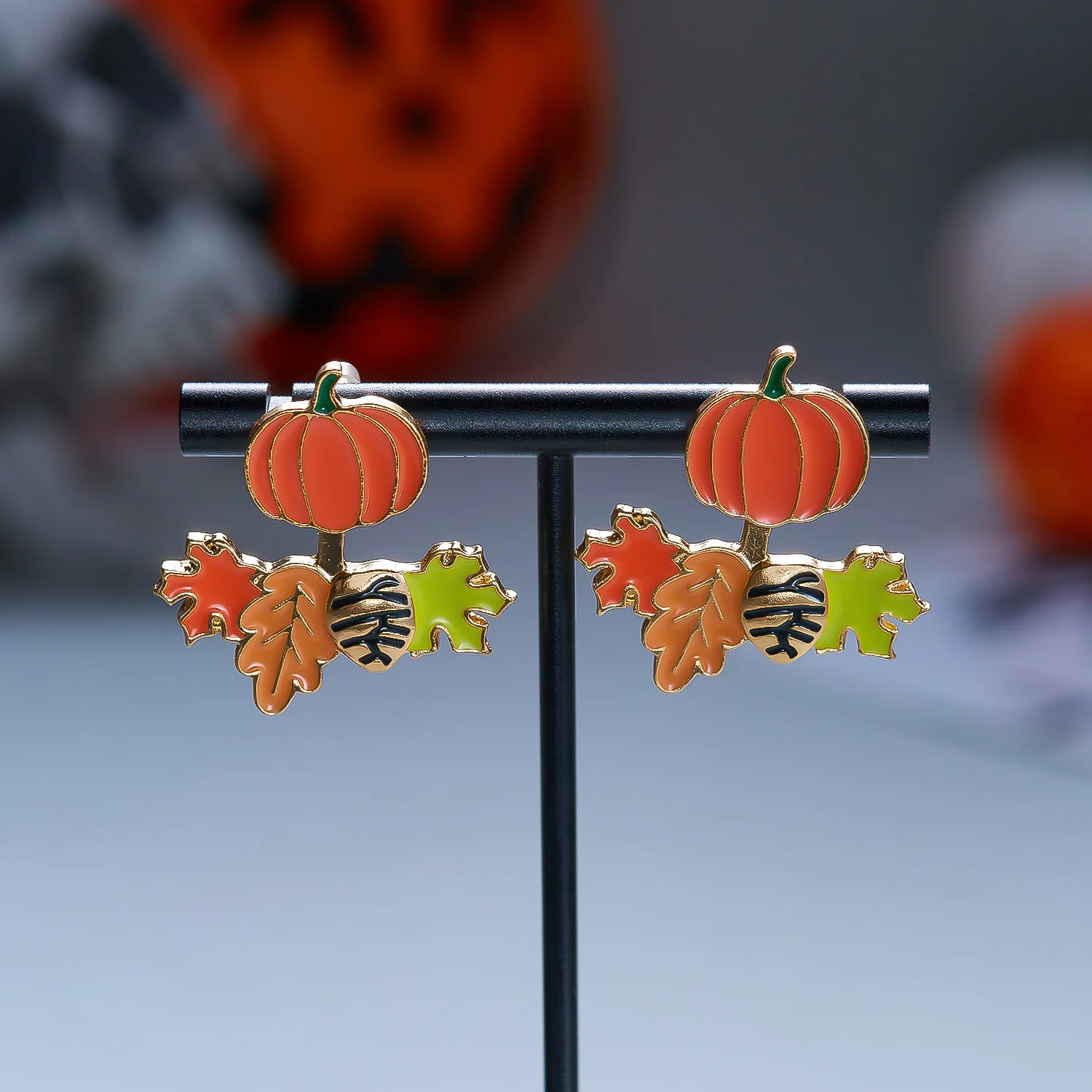Cute Fall Dangle Stud Earrings for Women Cartoon Fox Pumpkin Maple Leaf Acorn Enamel Drop Earrings Thanksgiving Fashion Jewelry view 6